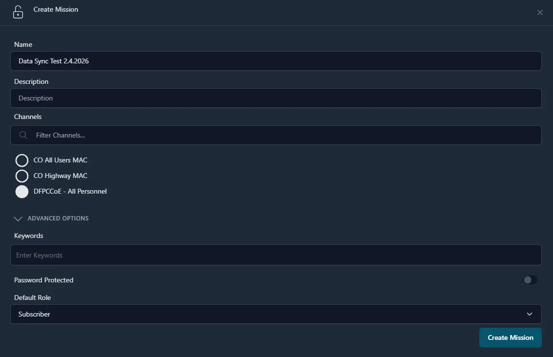 New Data Sync form