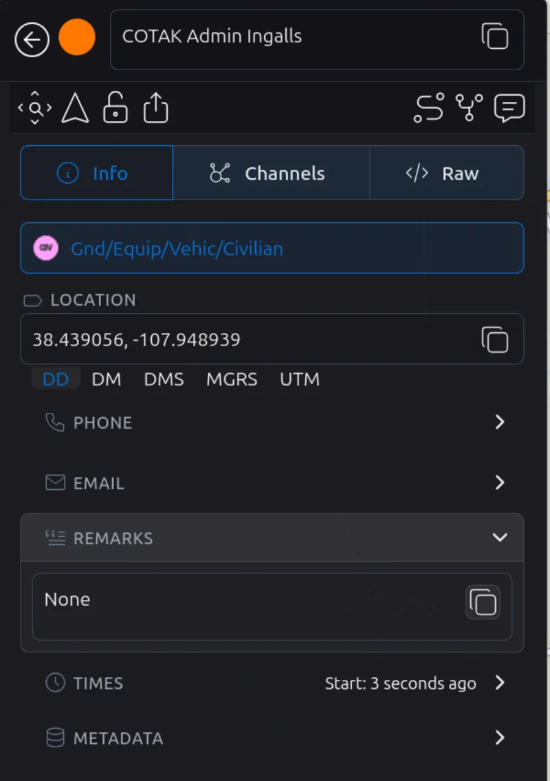 Details pane for a user position, with action buttons and Info view