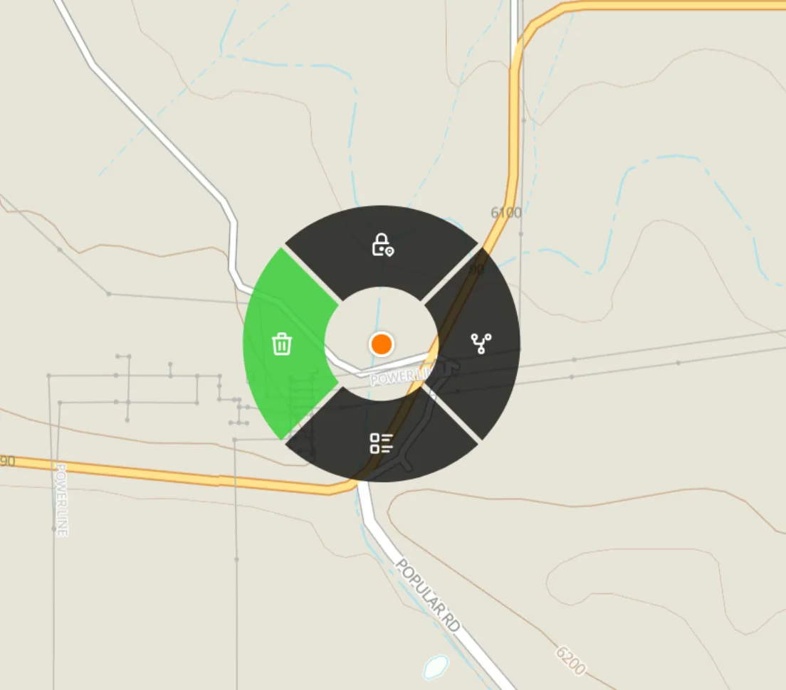 Radial menu on a user position: Delete, Lock On, Geometry and View